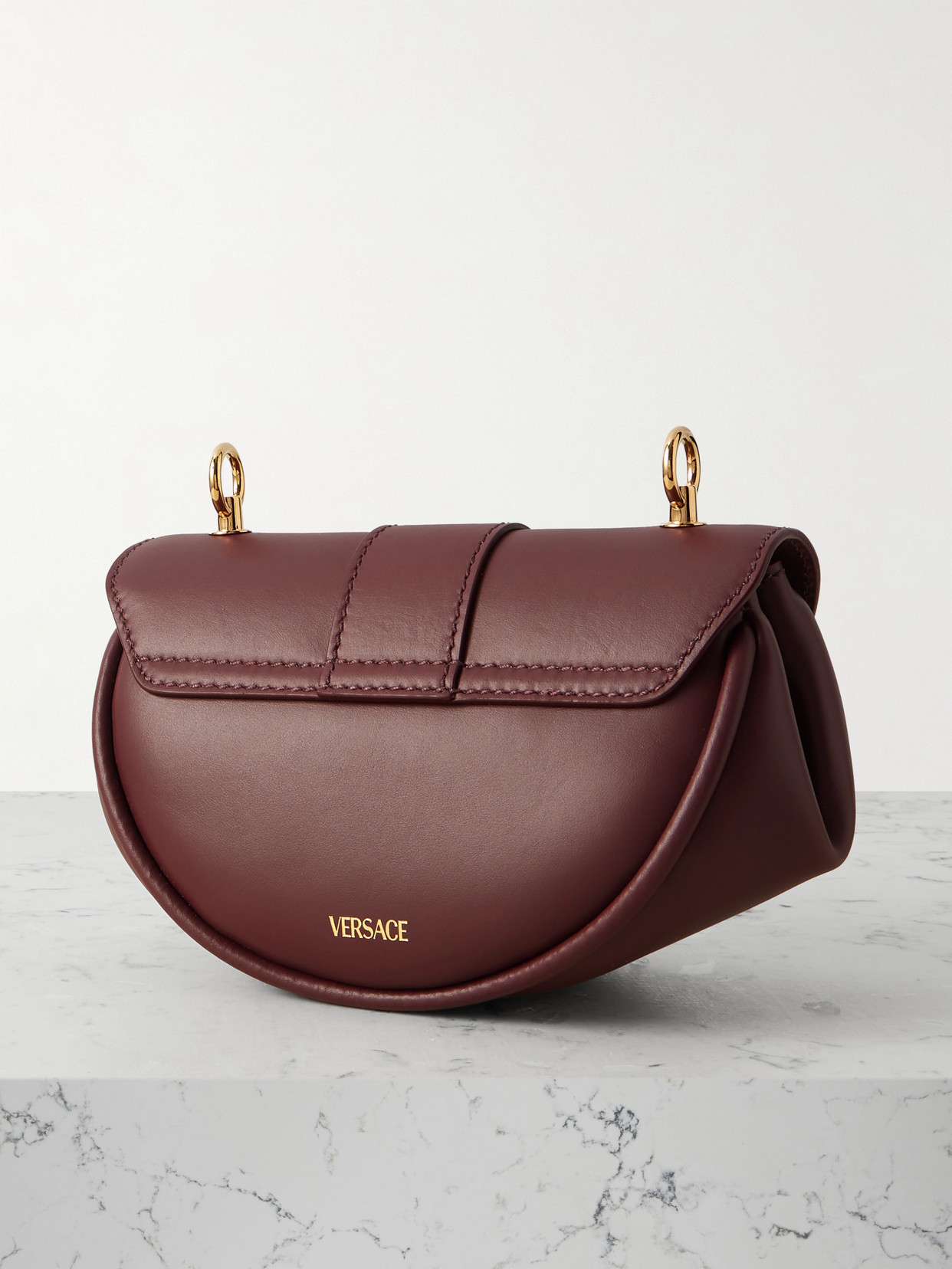 Versace Virtus Small Leather Shoulder Bag In Burgundy