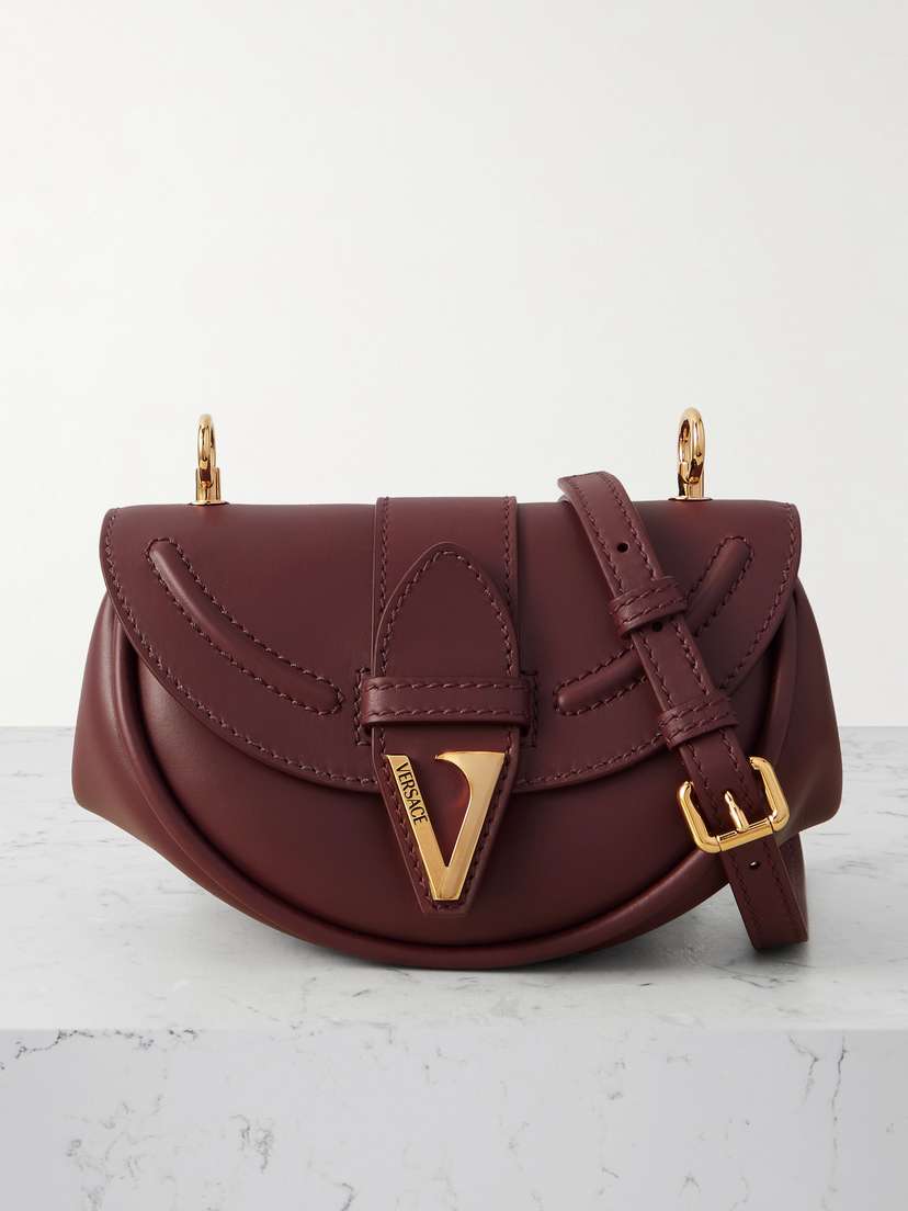 Versace Virtus Embellished Leather Shoulder Bag