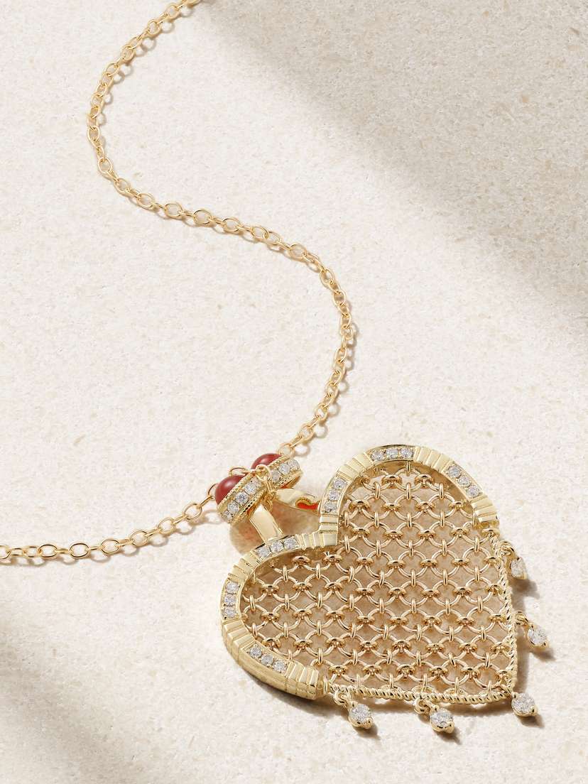 Yvonne Léon Minaudière Coeur 9- And 18-karat Gold, Agate And Diamond Necklace