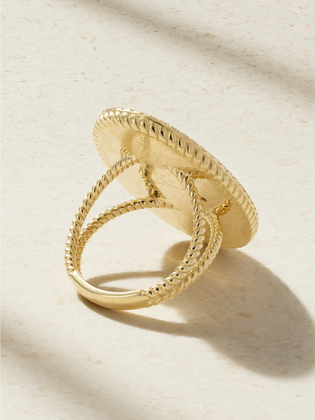 Yvonne Léon Médaillon Trèfle 9-karat Gold, Malachite And Diamond Ring In Green