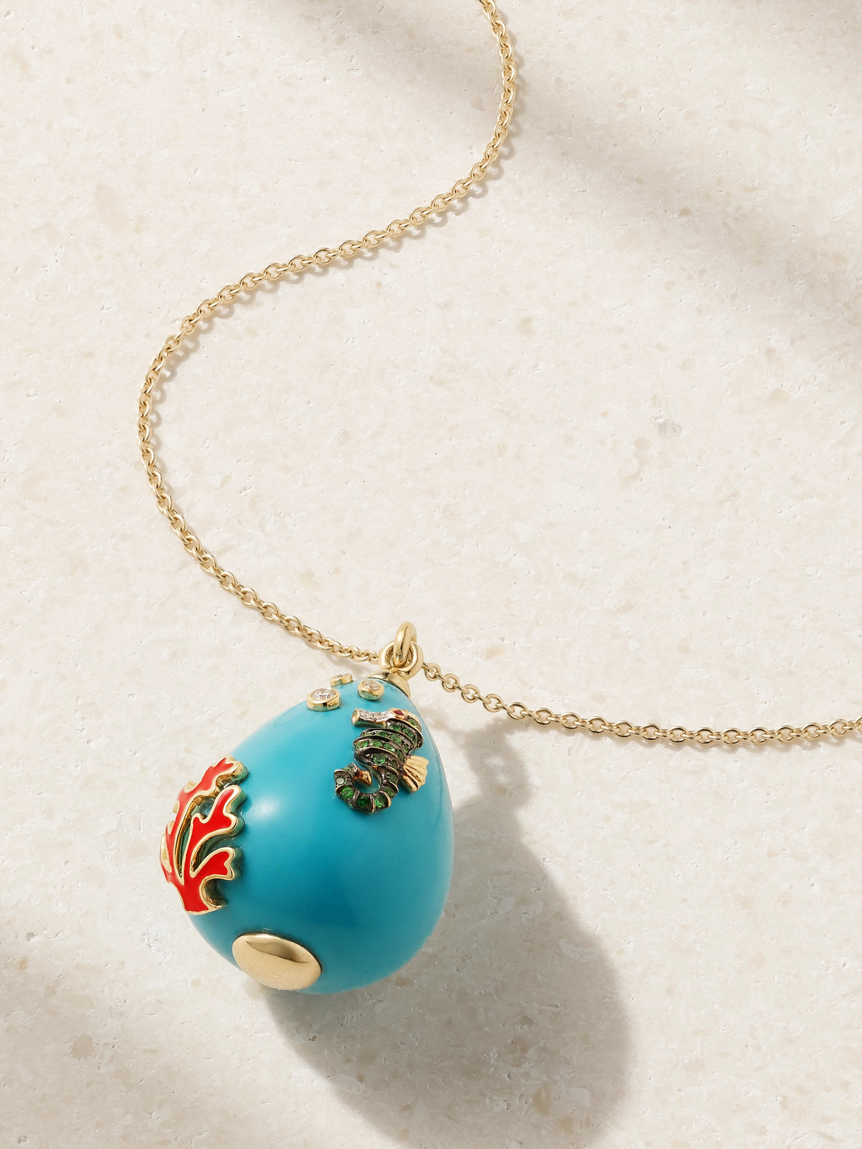 Yvonne Léon L'océan 9-karat Gold, Enamel And Multi-stone Necklace