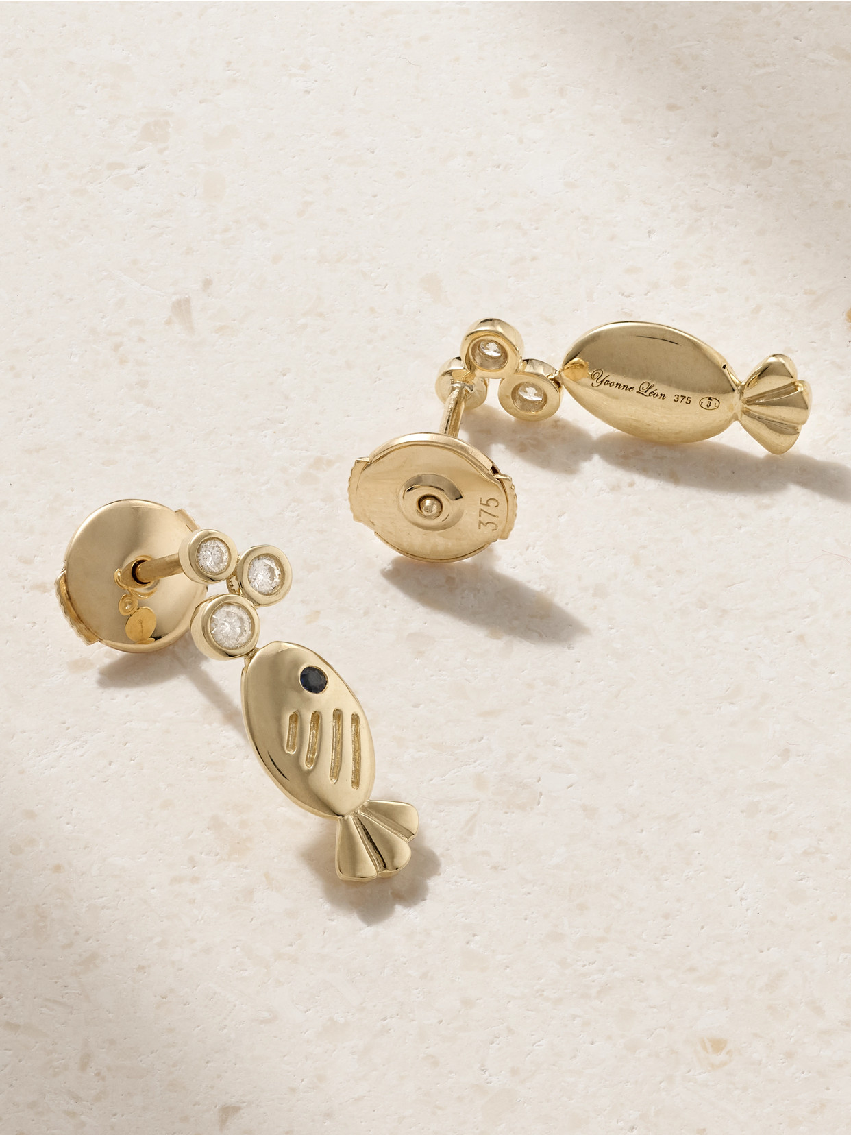 Yvonne Léon Sous L'eau 9-karat Gold, Diamond And Sapphire Earrings In Gold