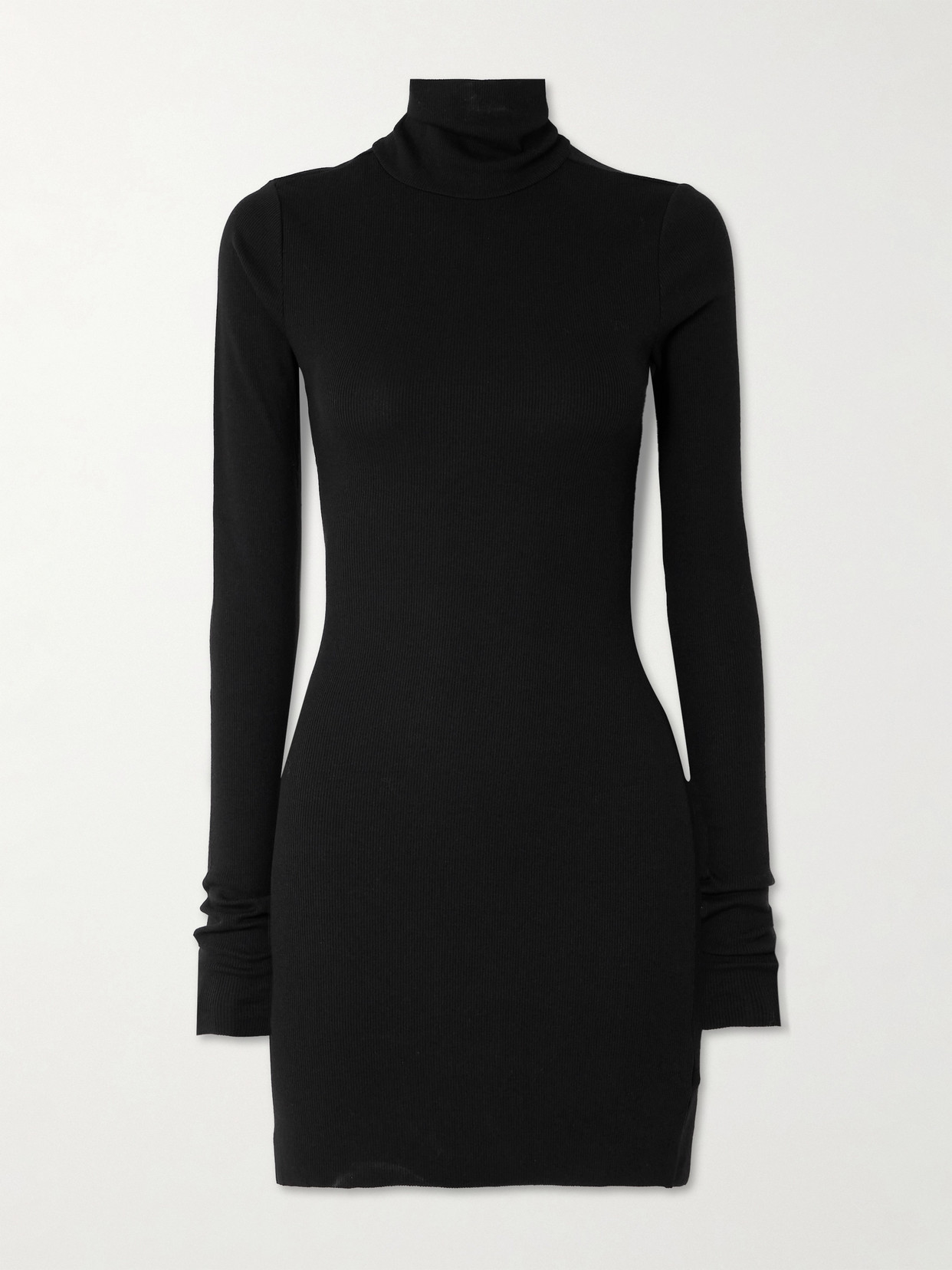 Éterne Ribbed Stretch Cotton And Modal-blend Mini Turtleneck Dress In Black