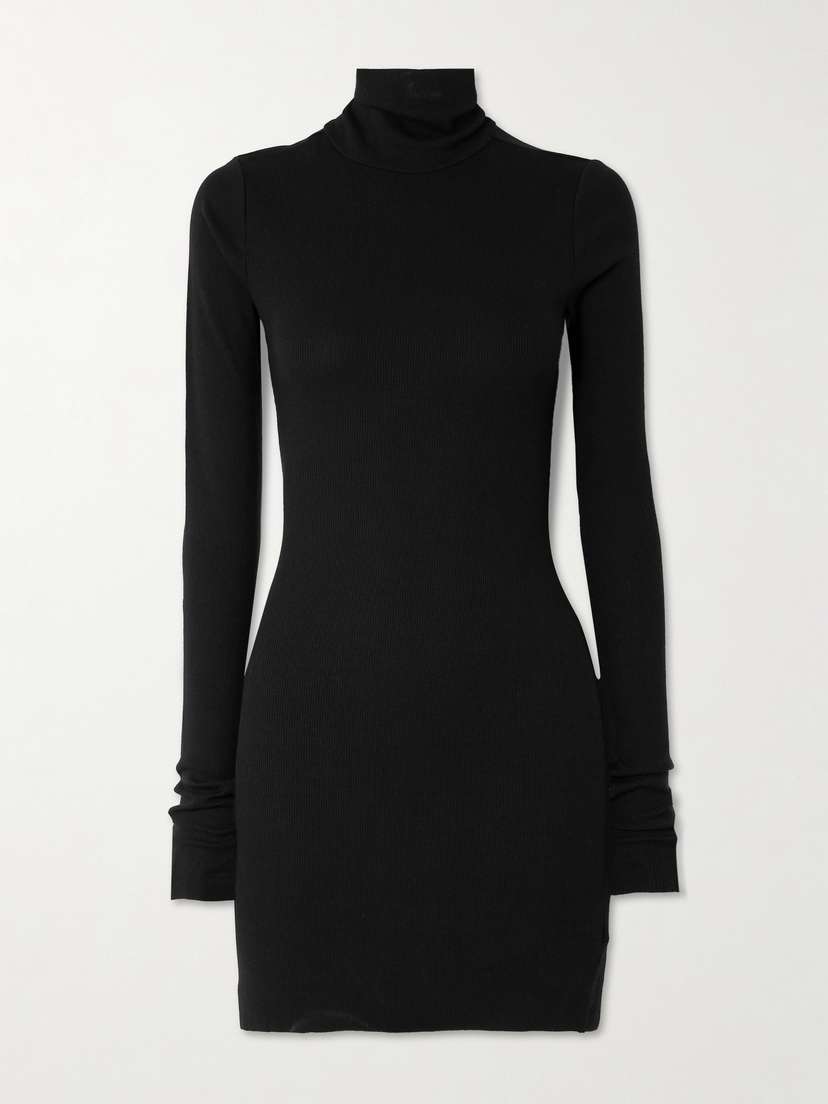 ÉTERNE Ribbed Stretch Cotton And Modal-blend Mini Turtleneck Dress