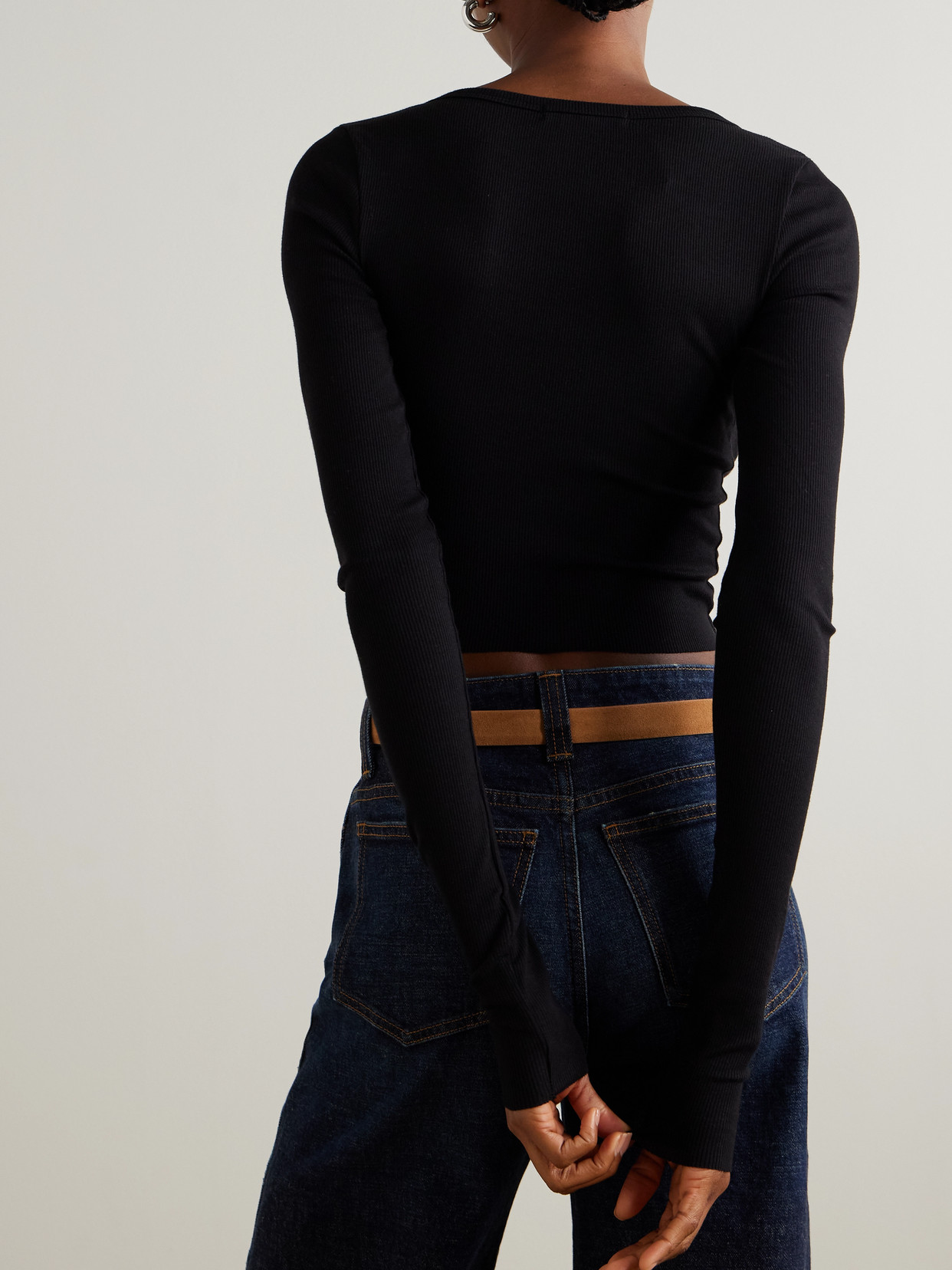 Éterne Ribbed Stretch Cotton And Modal-blend Cardigan In Black