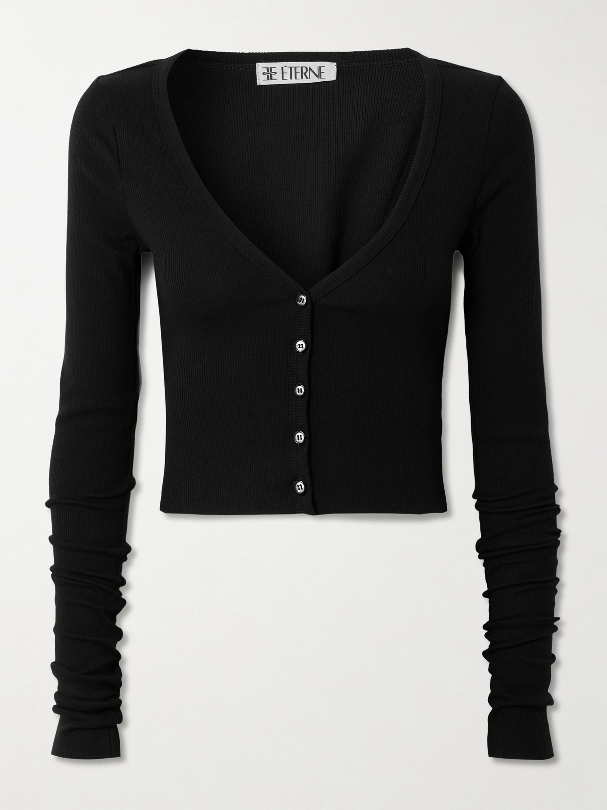 Éterne Ribbed Stretch Cotton And Modal-blend Cardigan In Black