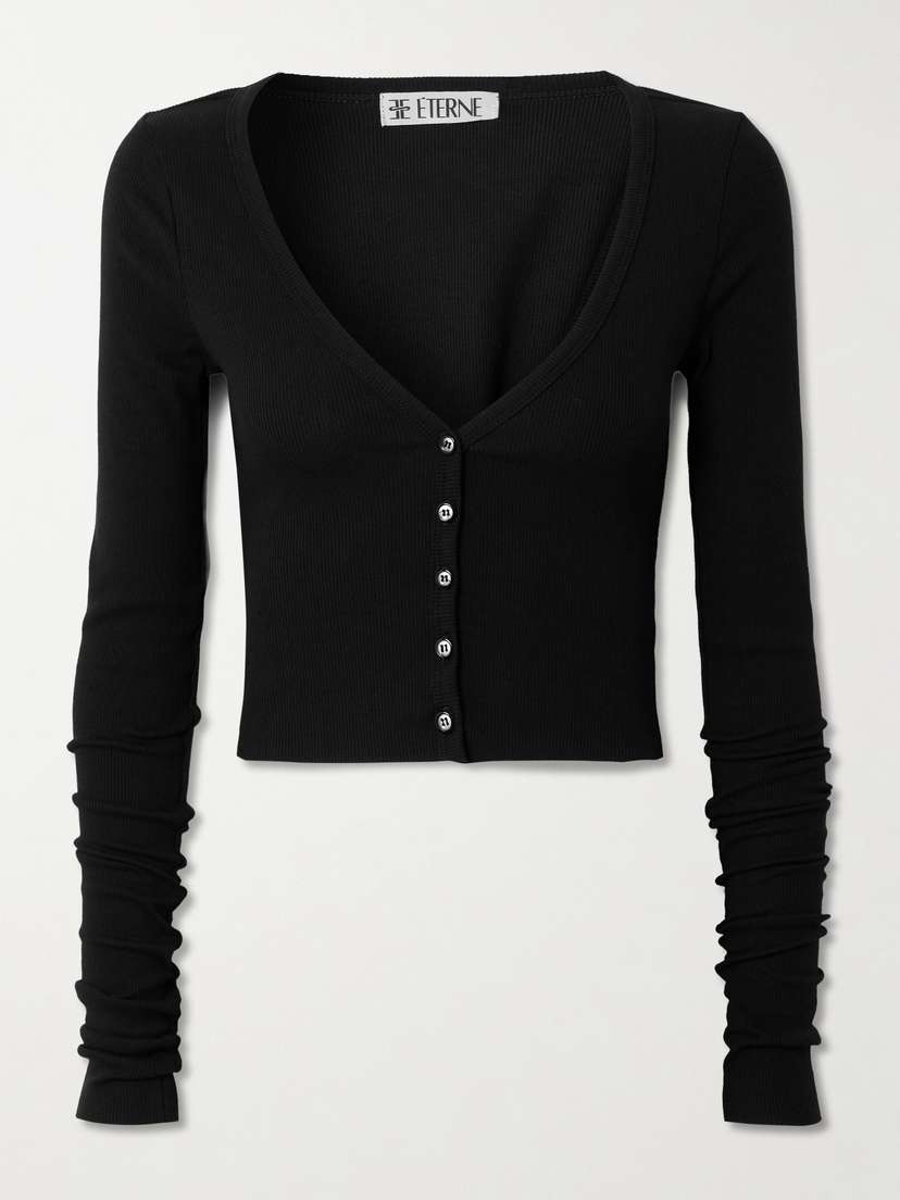 ÉTERNE Ribbed Stretch Cotton And Modal-blend Cardigan