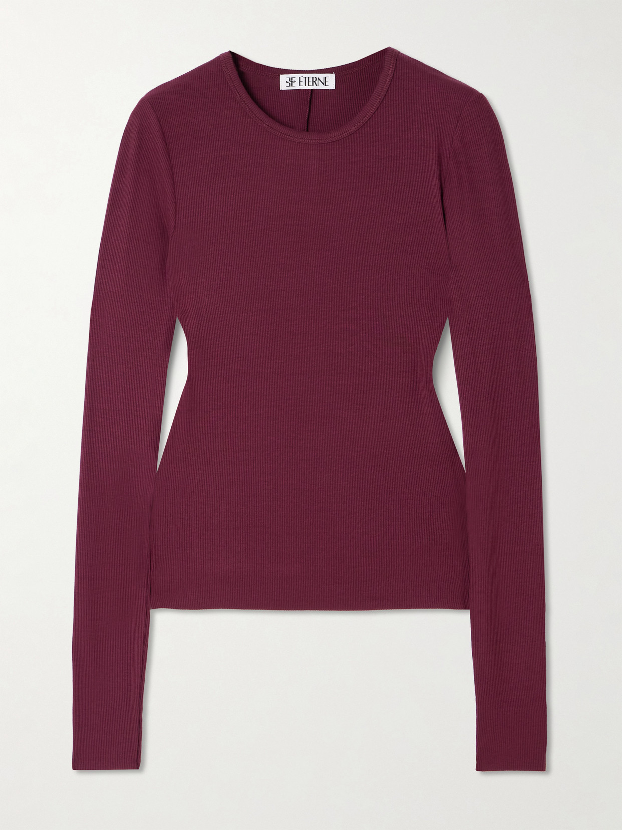 Éterne Fitted Crewneck Long Sleeve Soft Jersey T-shirt In Burgundy