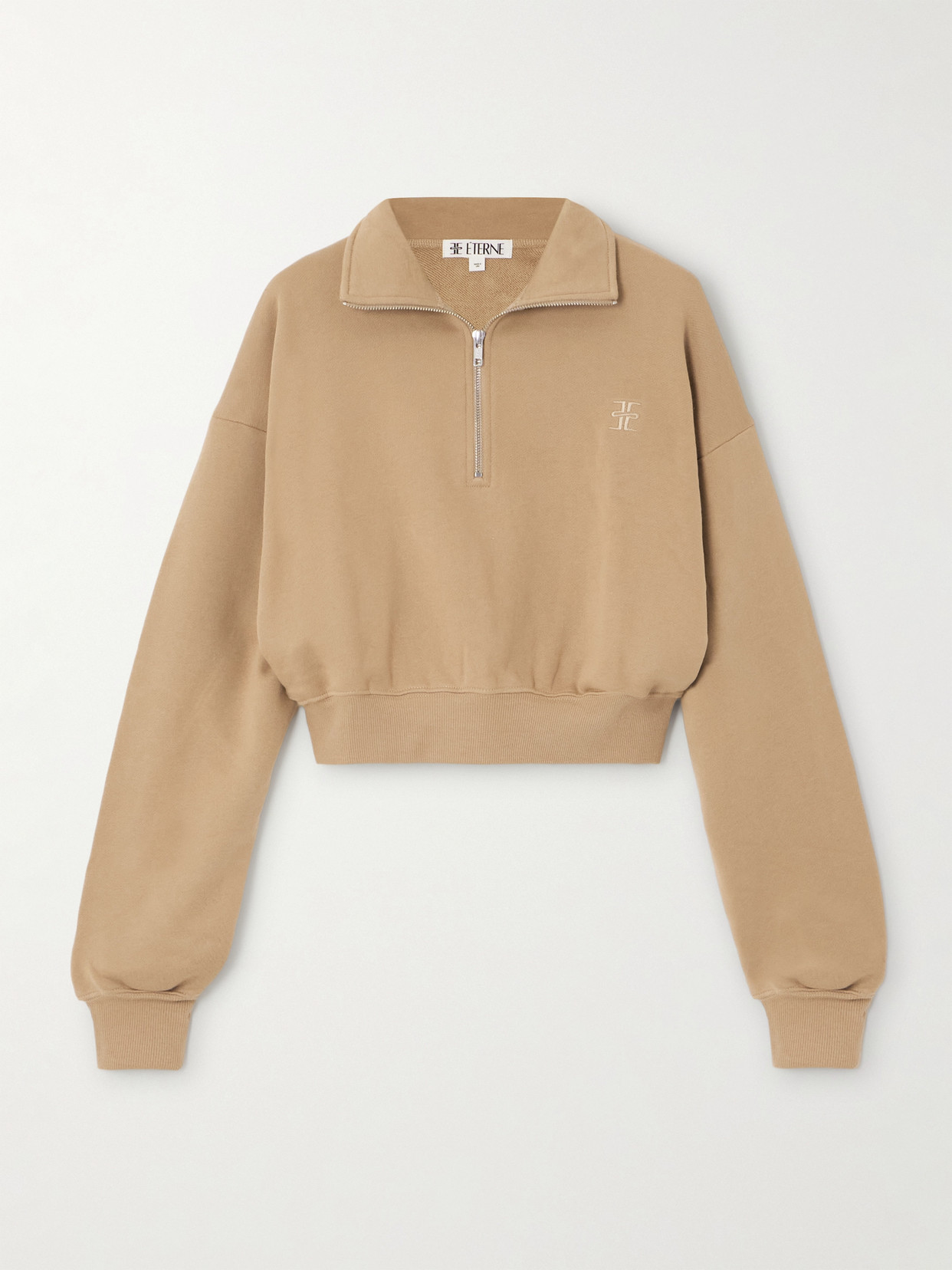 Éterne Cropped Embroidered Cotton And Modal-blend Jersey Sweatshirt In Brown
