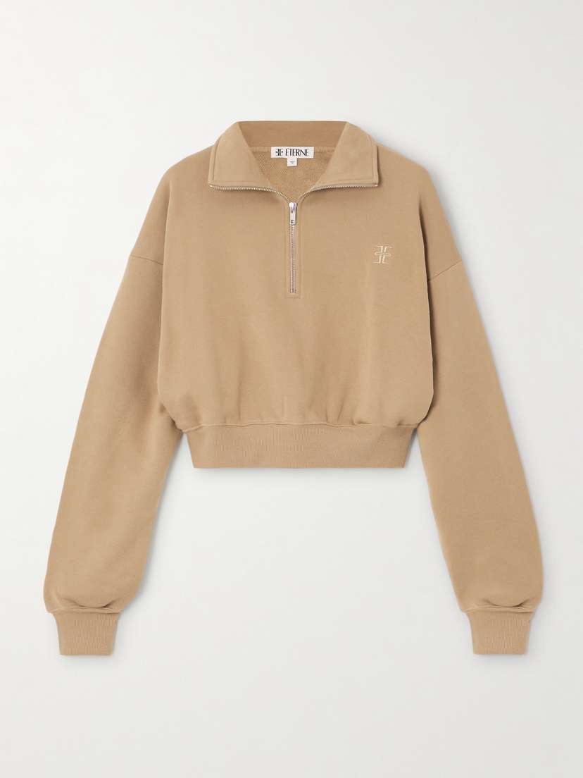 ÉTERNE Cropped Embroidered Cotton And Modal-blend Jersey Sweatshirt