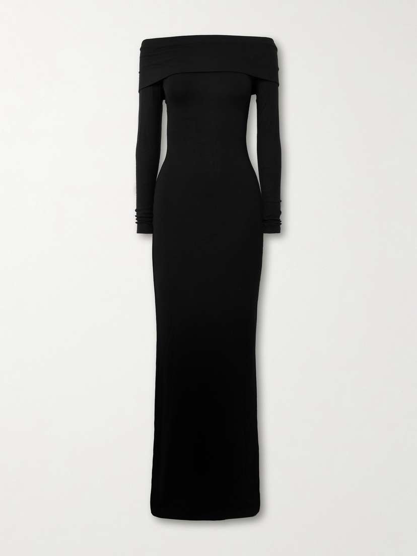 ÉTERNE Off-the-shoulder Ribbed Stretch-jersey Maxi Dress