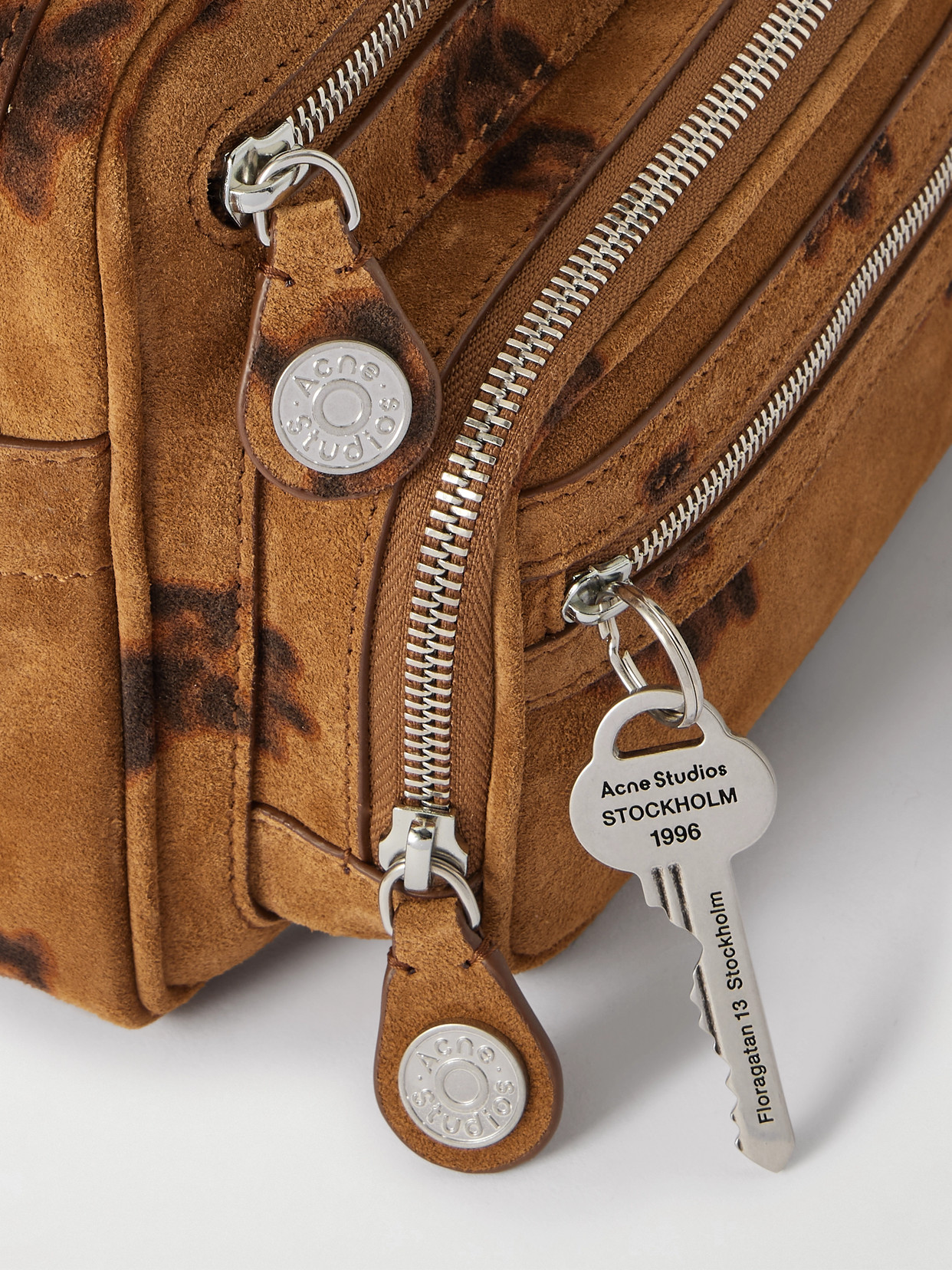 Acne Studios Small Printed Suede Shoulder Bag In Brown