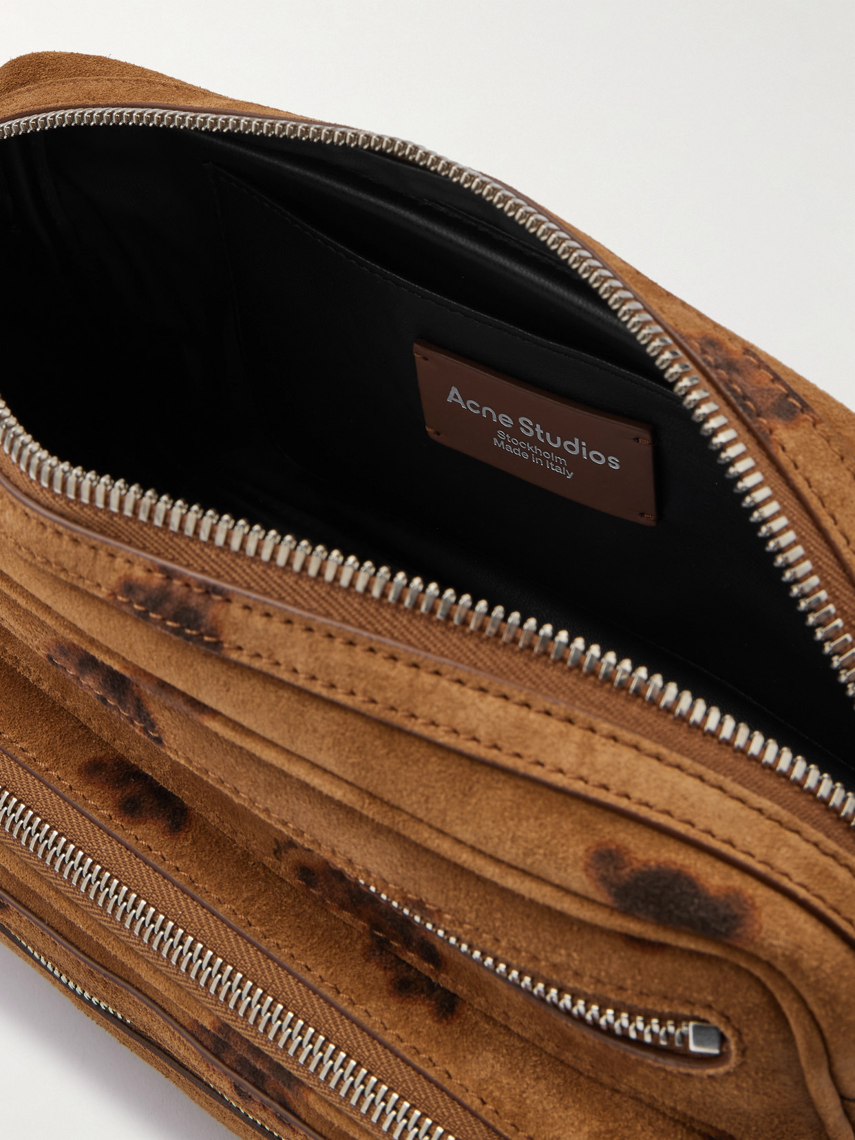 Acne Studios Small Printed Suede Shoulder Bag In Brown