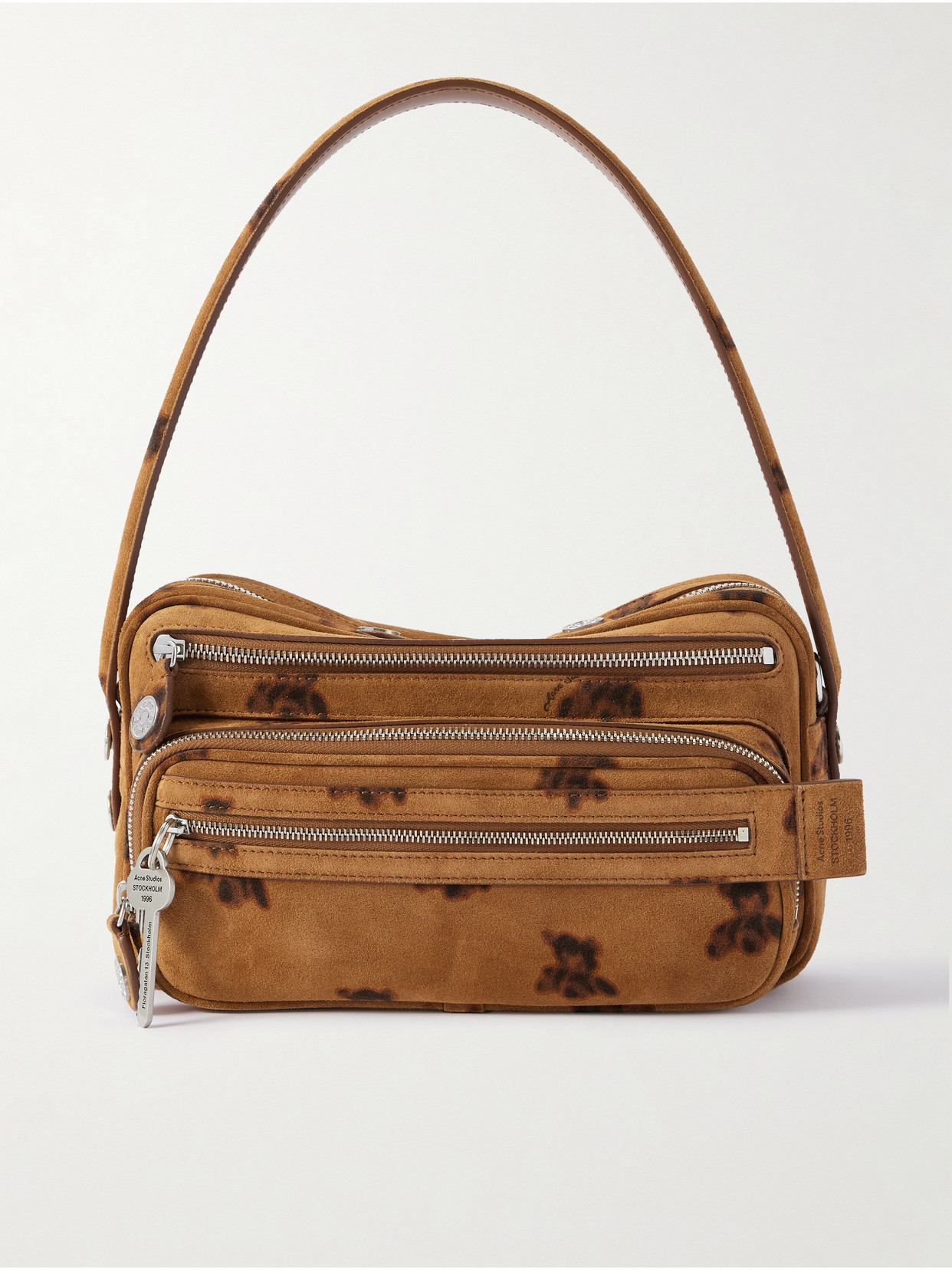 Acne Studios Small Printed Suede Shoulder Bag In Brown