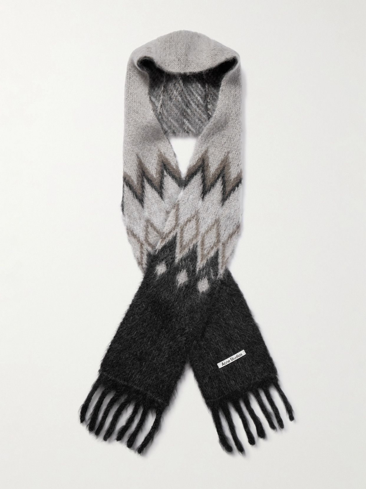 Acne Studios Hooded Fringed Mohair And Wool-blend Jacquard Scarf In Gray