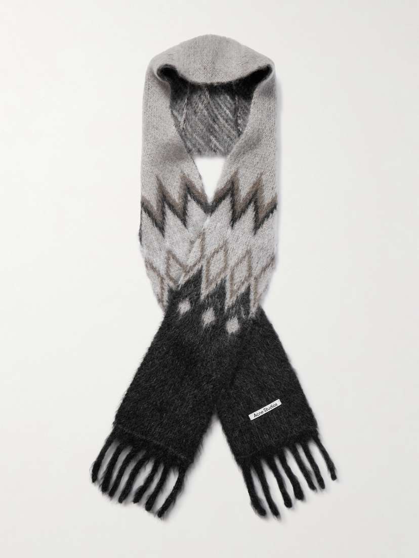 Acne Studios Hooded Fringed Mohair And Wool-blend Jacquard Scarf