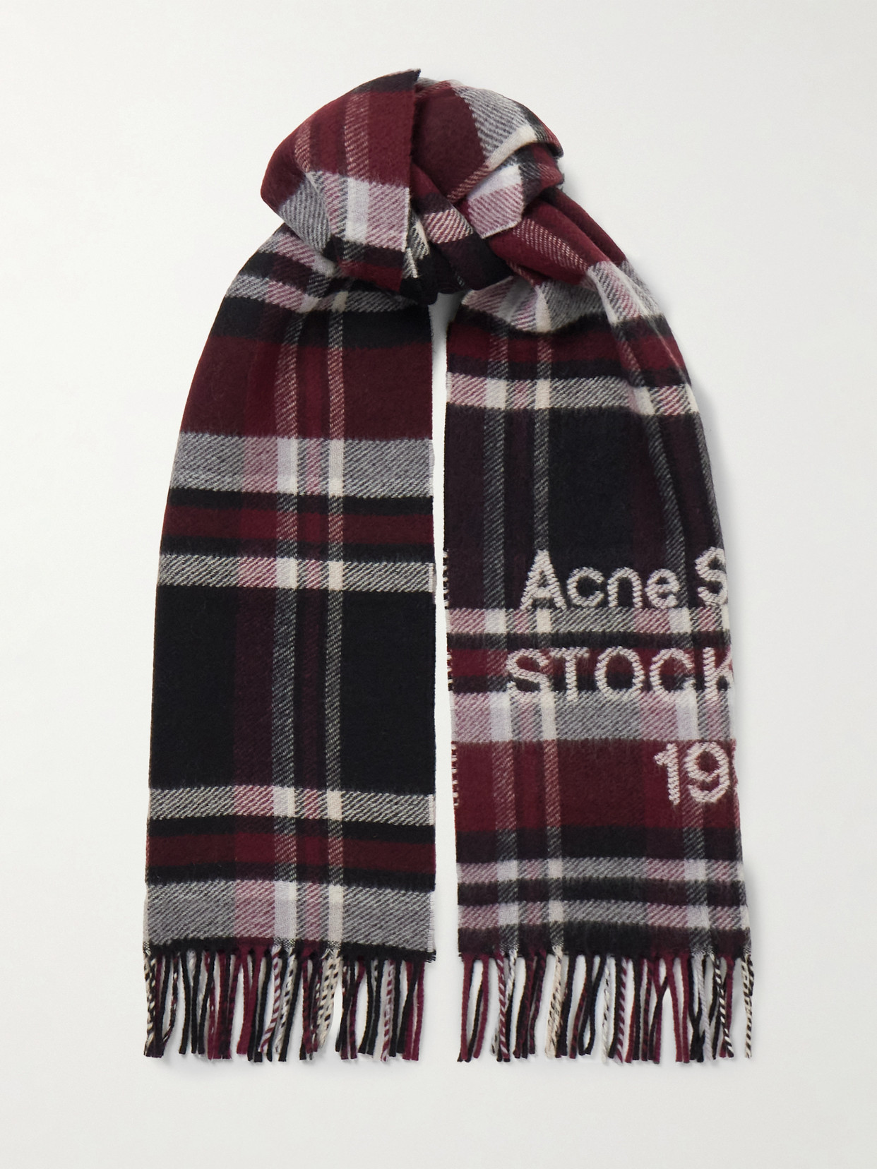 Acne Studios Women Multicolor Scarf With Fringed Hem And All-over Check Motif In Wool Woman In Multi