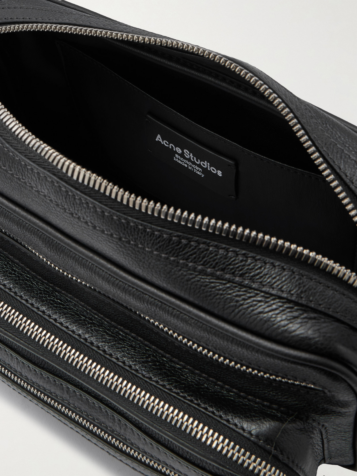 Acne Studios Small Shearling-trimmed Leather Shoulder Bag In Black