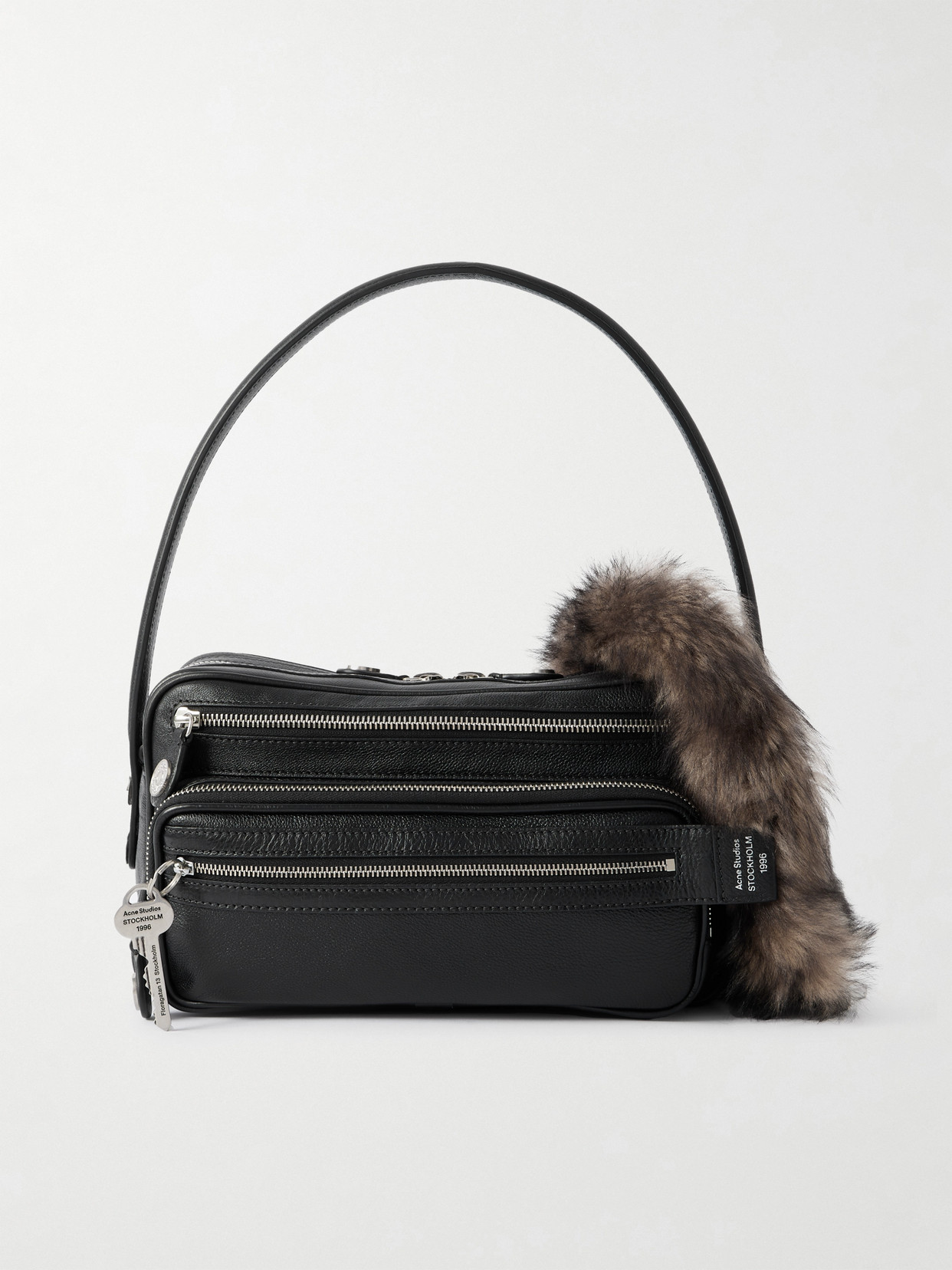 Acne Studios Small Shearling-trimmed Leather Shoulder Bag In Black