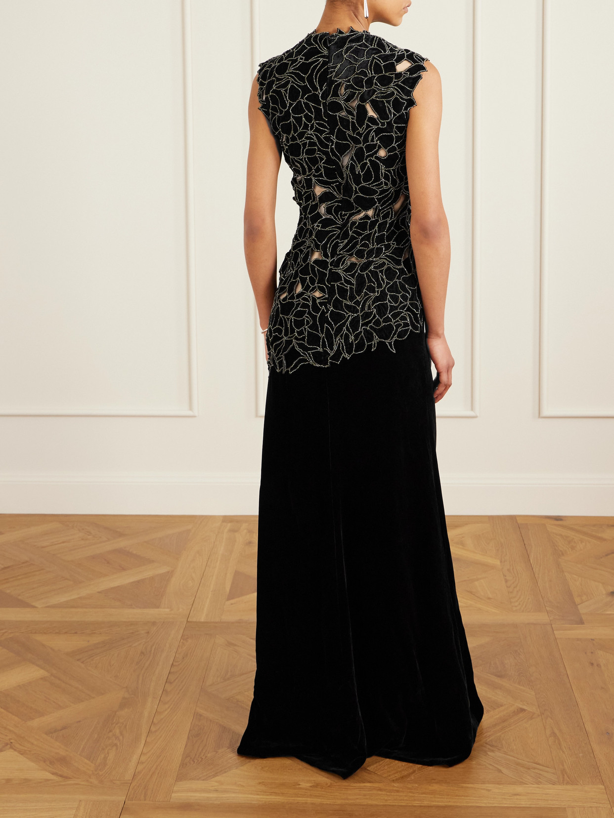 Costarellos Serisa Crystal-embellished Velvet Gown In Black