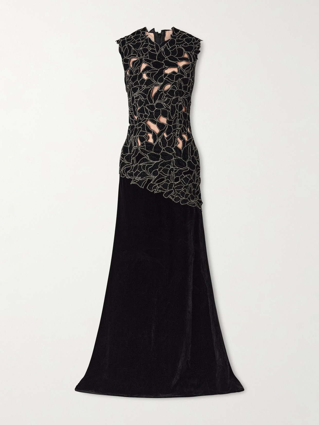Costarellos Serisa Crystal-embellished Velvet Gown In Black