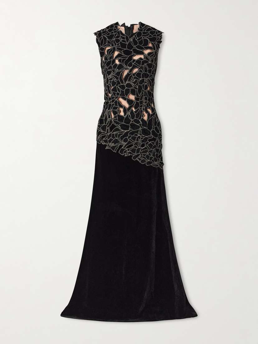 Costarellos Serisa Crystal-embellished Velvet Gown