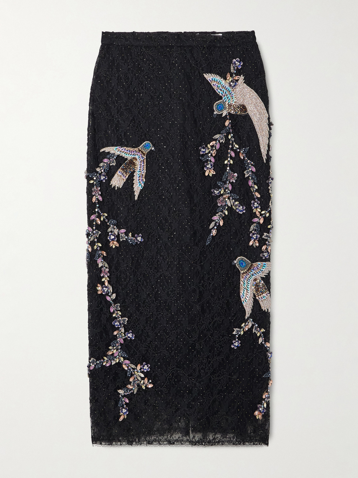 Costarellos Vivi Embellished Corded Lace Midi Skirt In Black