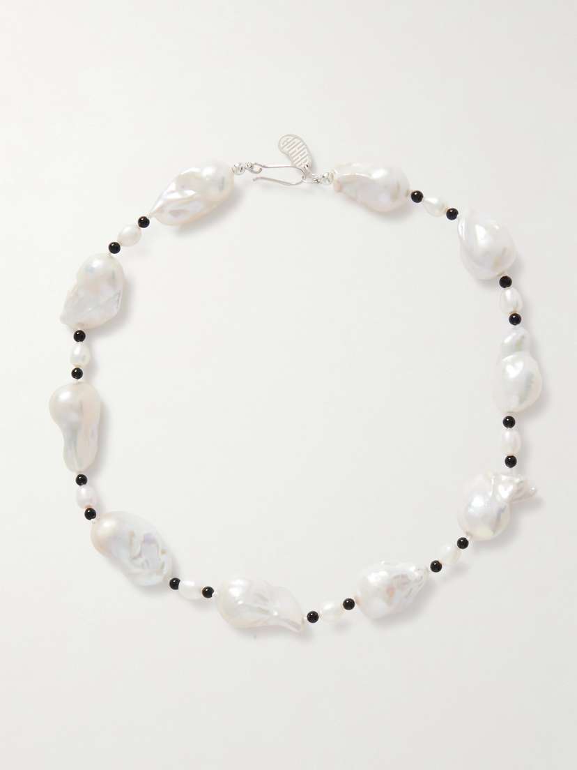 Gohar World Host Silver, Pearl And Onyx Necklace