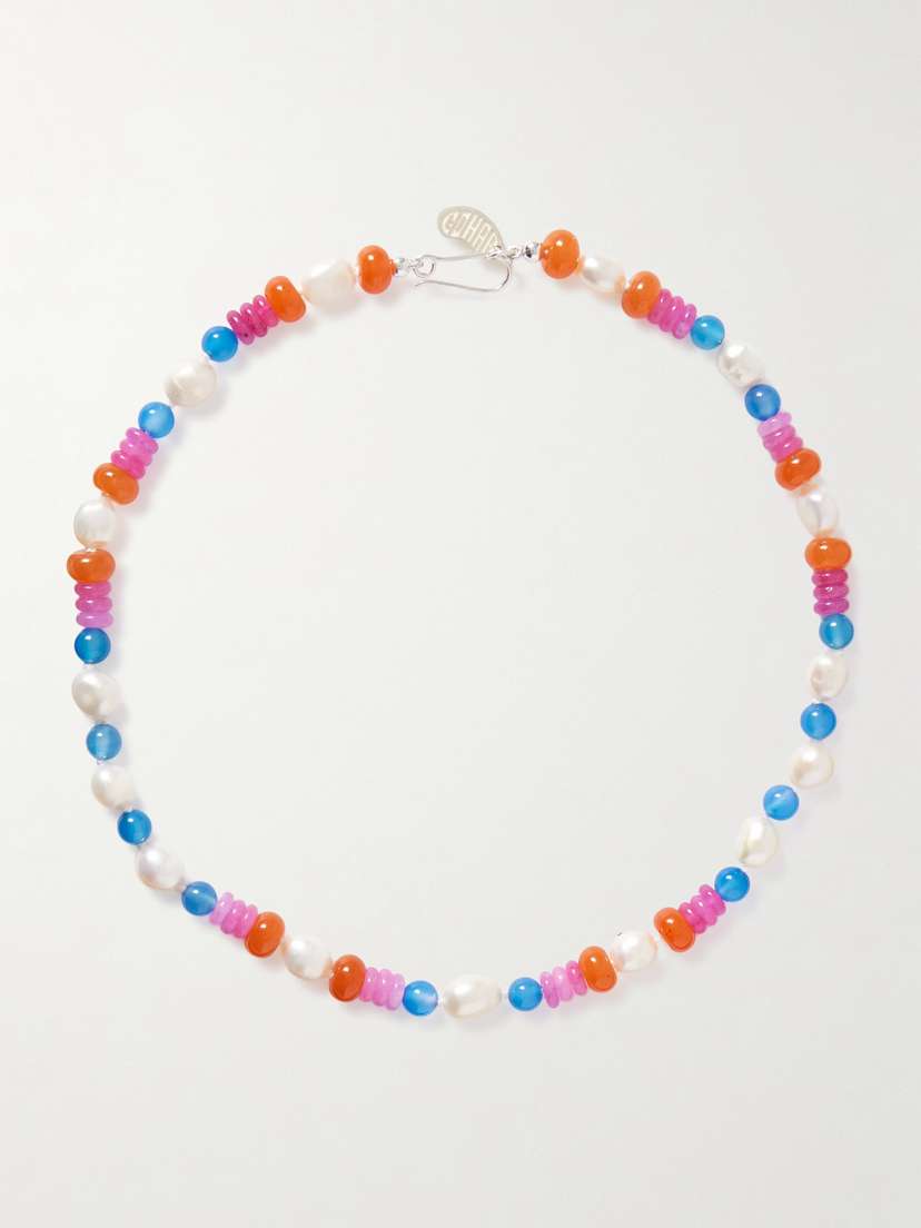 Gohar World Turkish Delight Silver Multi-stone And Silk Necklace