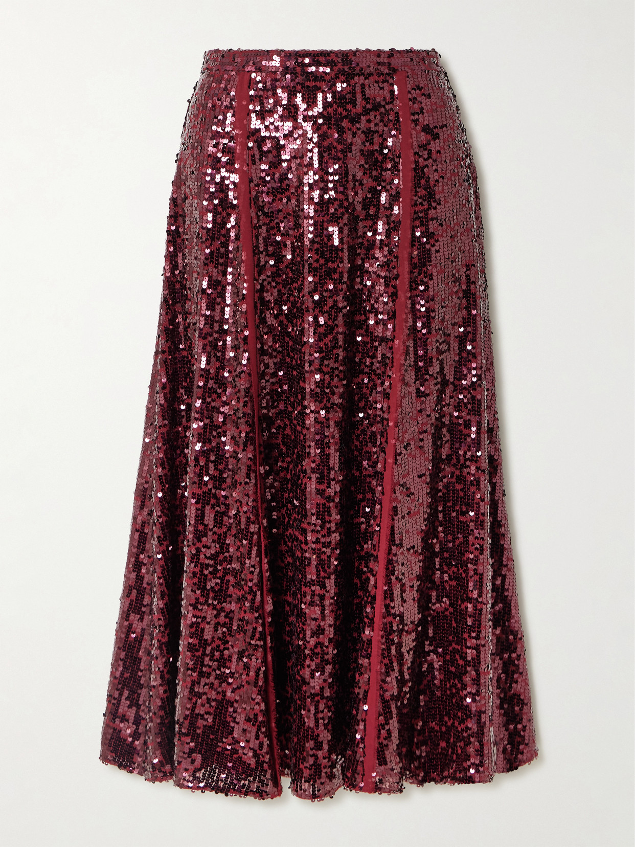 Erdem Frayed Sequined Crepe De Chine Midi Skirt In Red