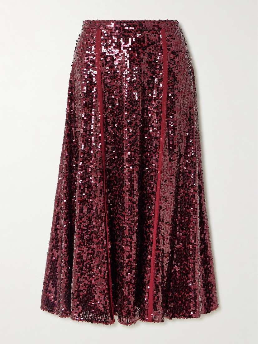 Erdem Frayed Sequined Crepe De Chine Midi Skirt