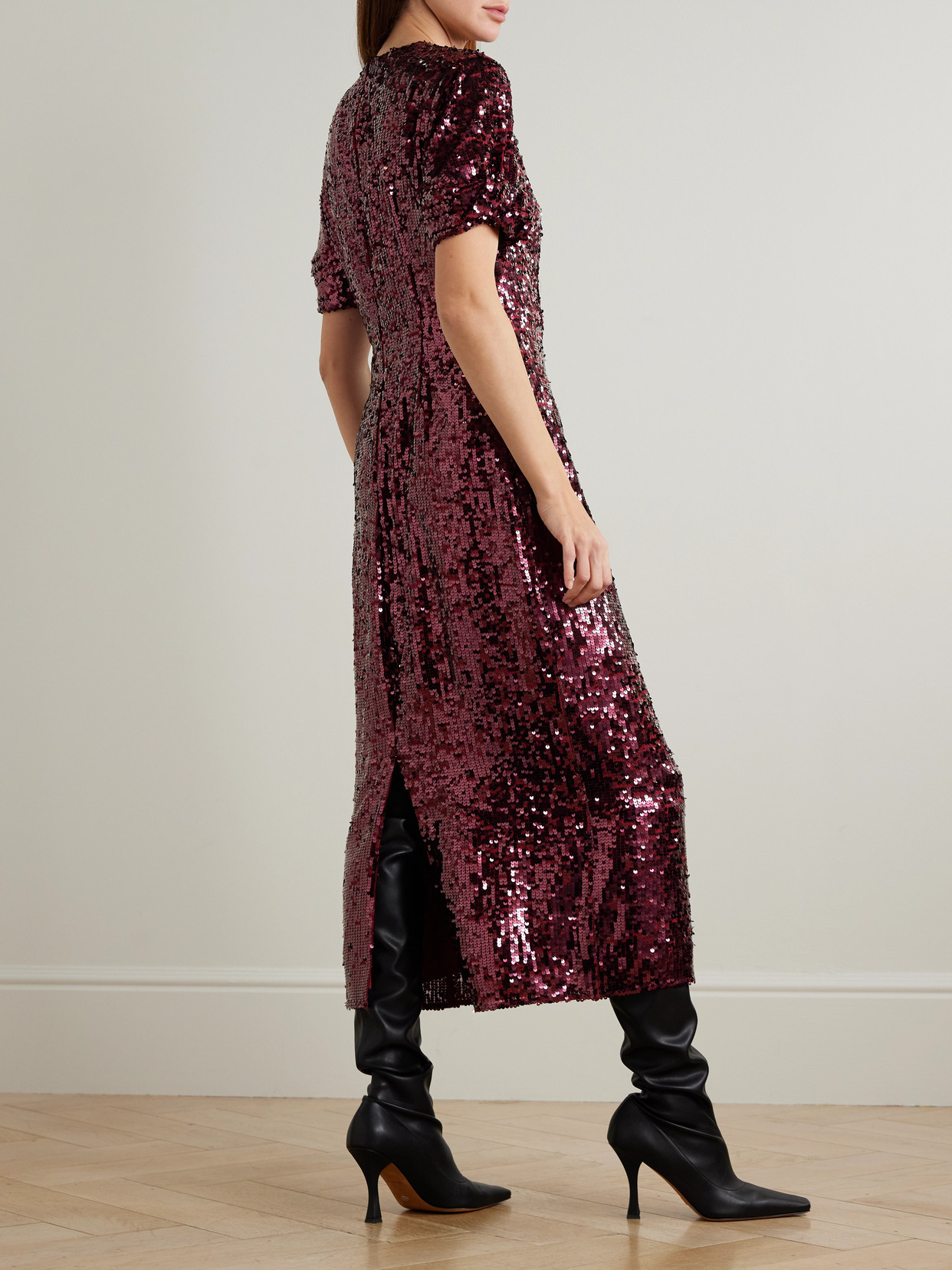 Erdem Embellished Sequined Georgette Midi Dress In Burgundy