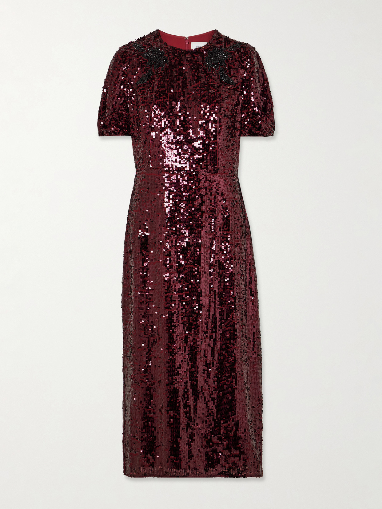Erdem Embellished Sequined Georgette Midi Dress In Burgundy