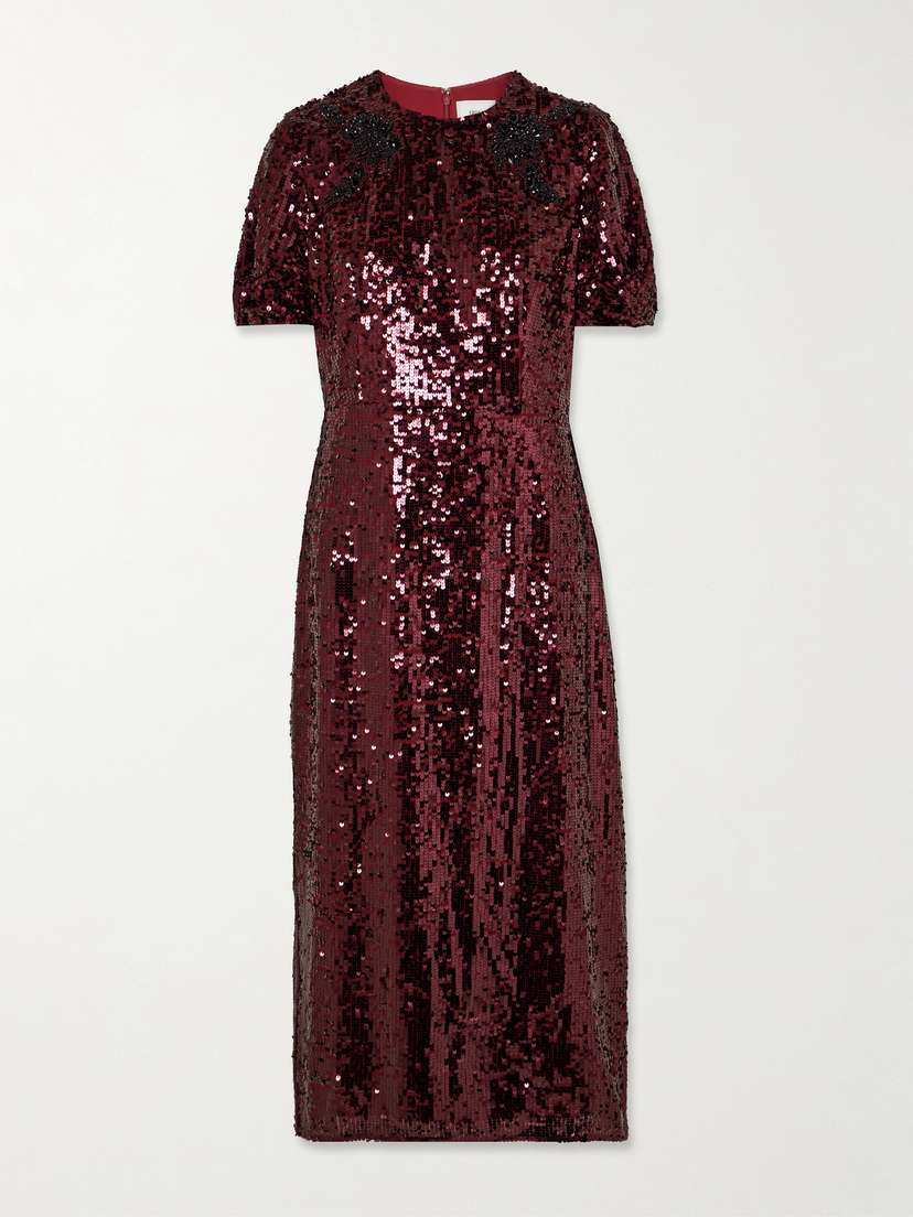 Erdem Embellished Sequined Georgette Midi Dress