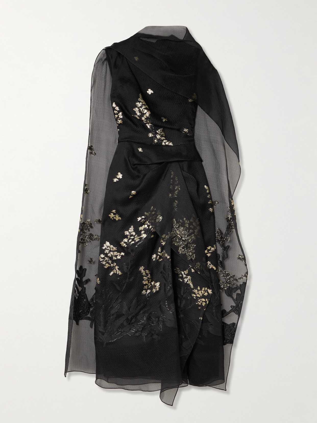 Erdem Layered Metallic Silk-organza And Cloqué Midi Dress In Black