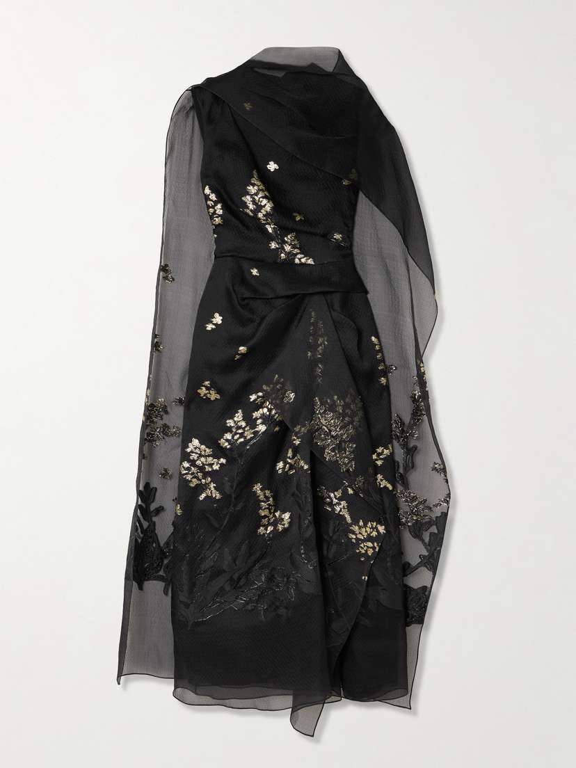 Erdem Layered Metallic Silk-organza And Cloqué Midi Dress