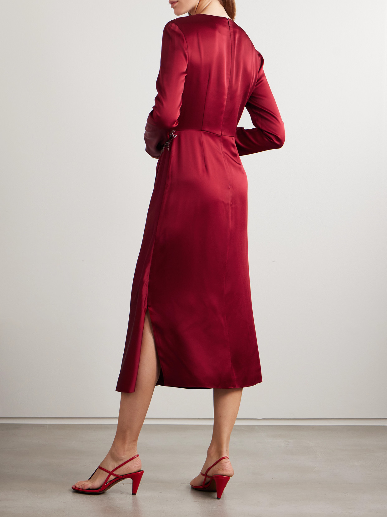 Erdem Crystal-embellished Satin Cady Cocktail Dress In Red
