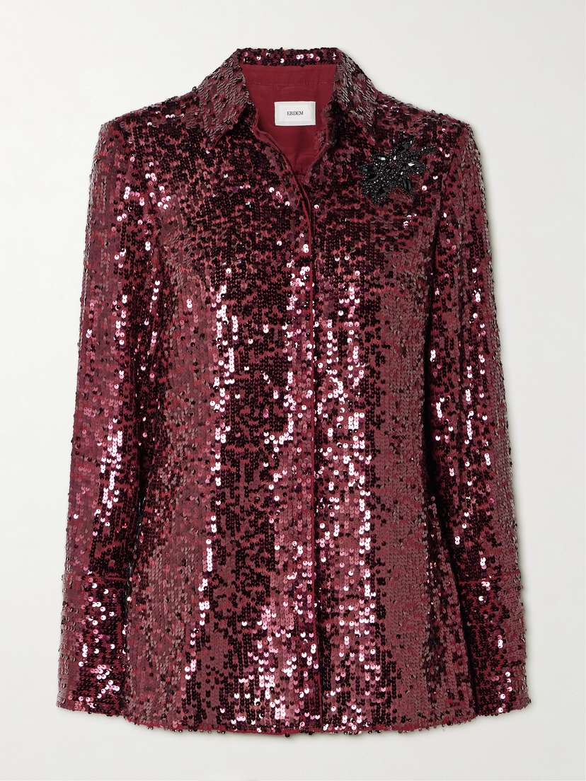 Erdem Crystal-embellished Sequined Crepe De Chine Shirt