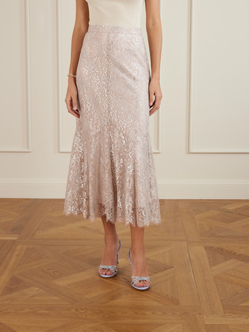 Erdem Paneled metallic lace midi skirt