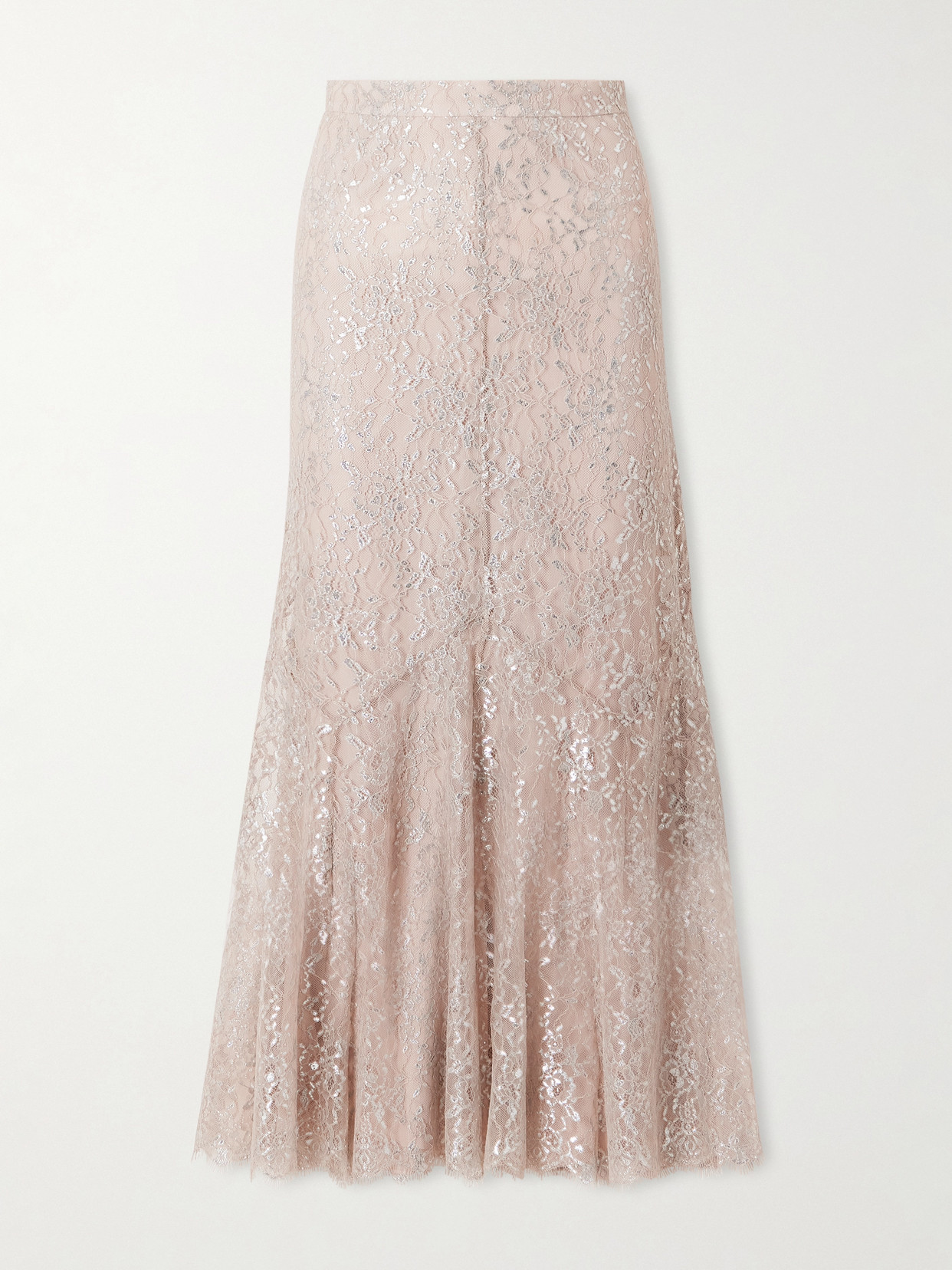 Erdem Paneled Metallic Lace Midi Skirt In Pink
