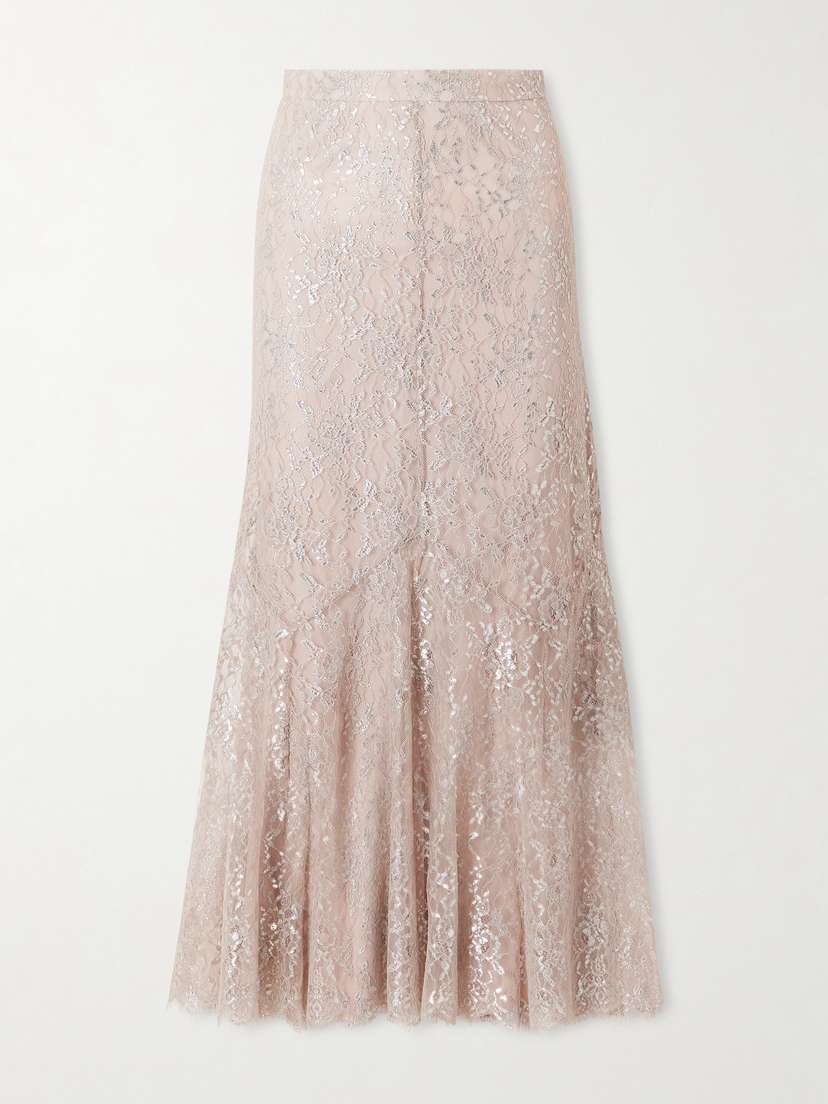 Erdem Paneled Metallic Lace Midi Skirt