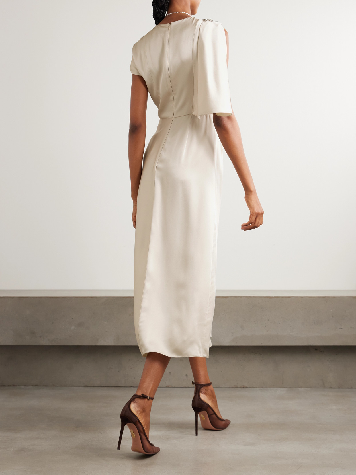 Erdem Asymmetric Crystal-embellished Draped Satin Dress In White