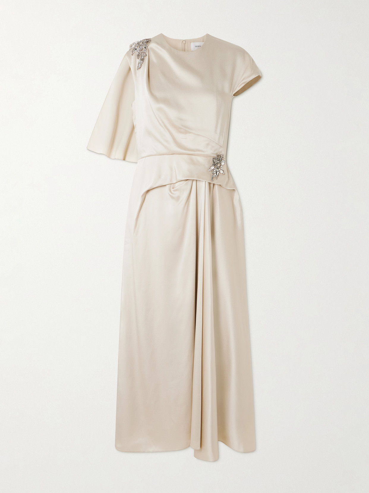 Erdem Asymmetric Crystal-embellished Draped Satin Dress In White