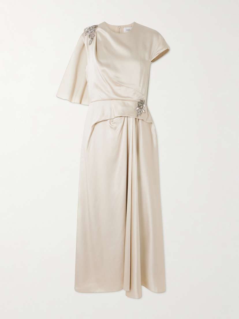 Erdem Asymmetric Crystal-embellished Draped Satin Dress