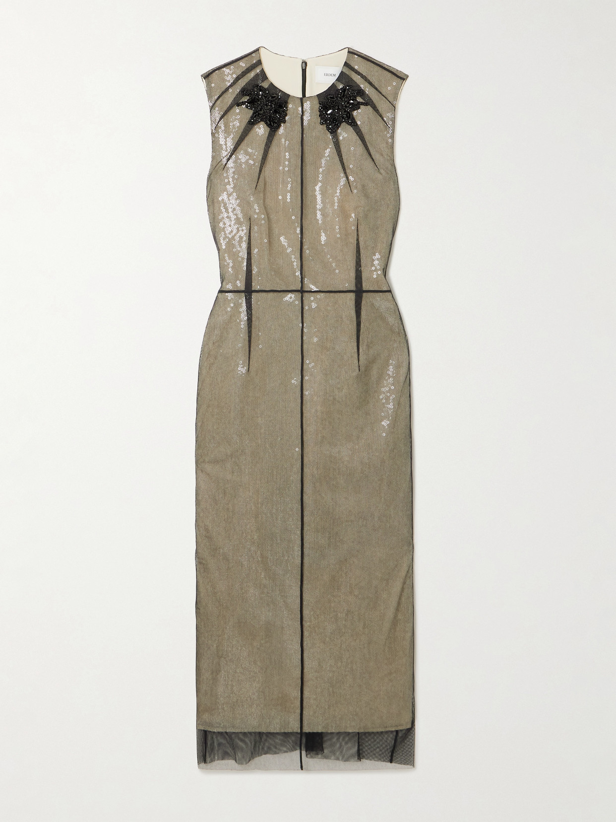 Erdem Layered Embellished Sequined Tulle Midi Dress In Gray