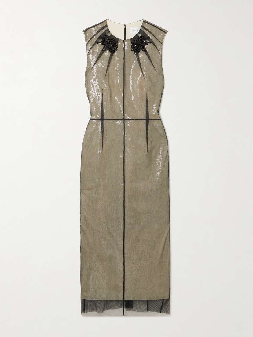 Erdem Layered Embellished Sequined Tulle Midi Dress