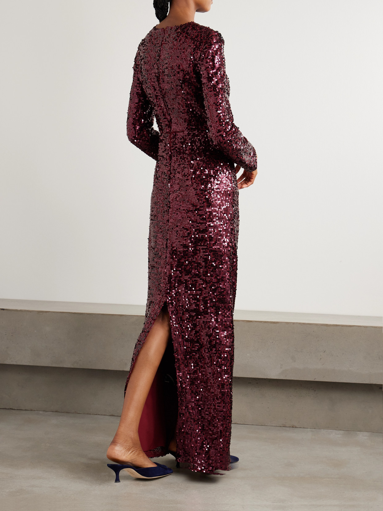 Erdem Crystal-embellished Draped Sequined Crepe De Chine Gown In Red