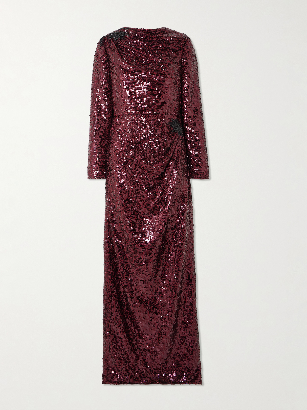 Erdem Crystal-embellished Draped Sequined Crepe De Chine Gown In Red