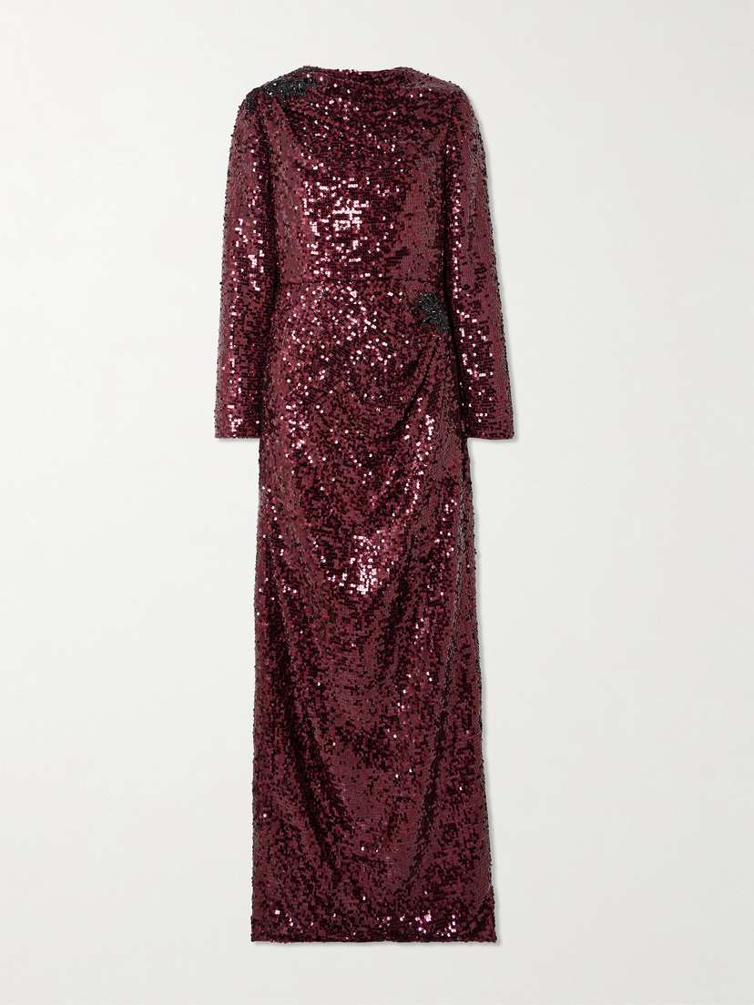 Erdem Crystal-embellished Draped Sequined Crepe De Chine Gown