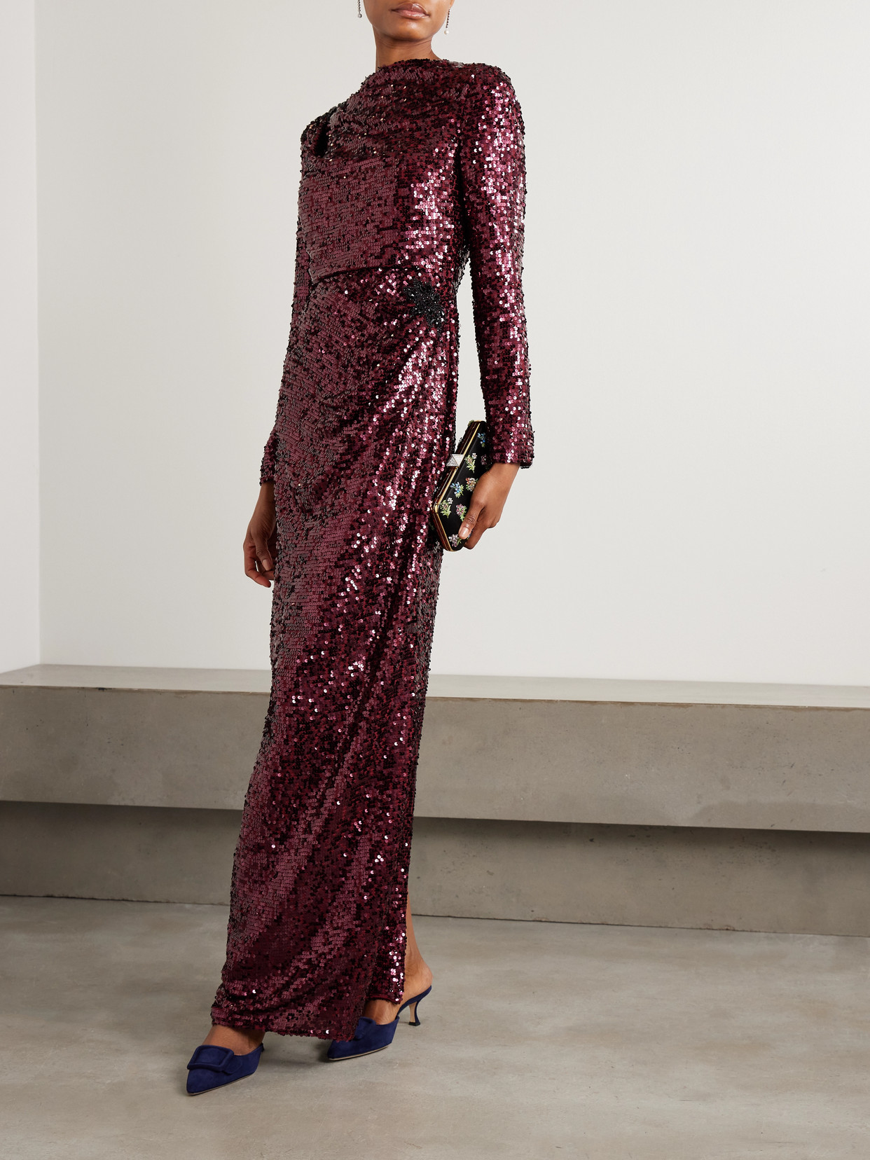 Erdem Crystal-embellished Draped Sequined Crepe De Chine Gown In Red
